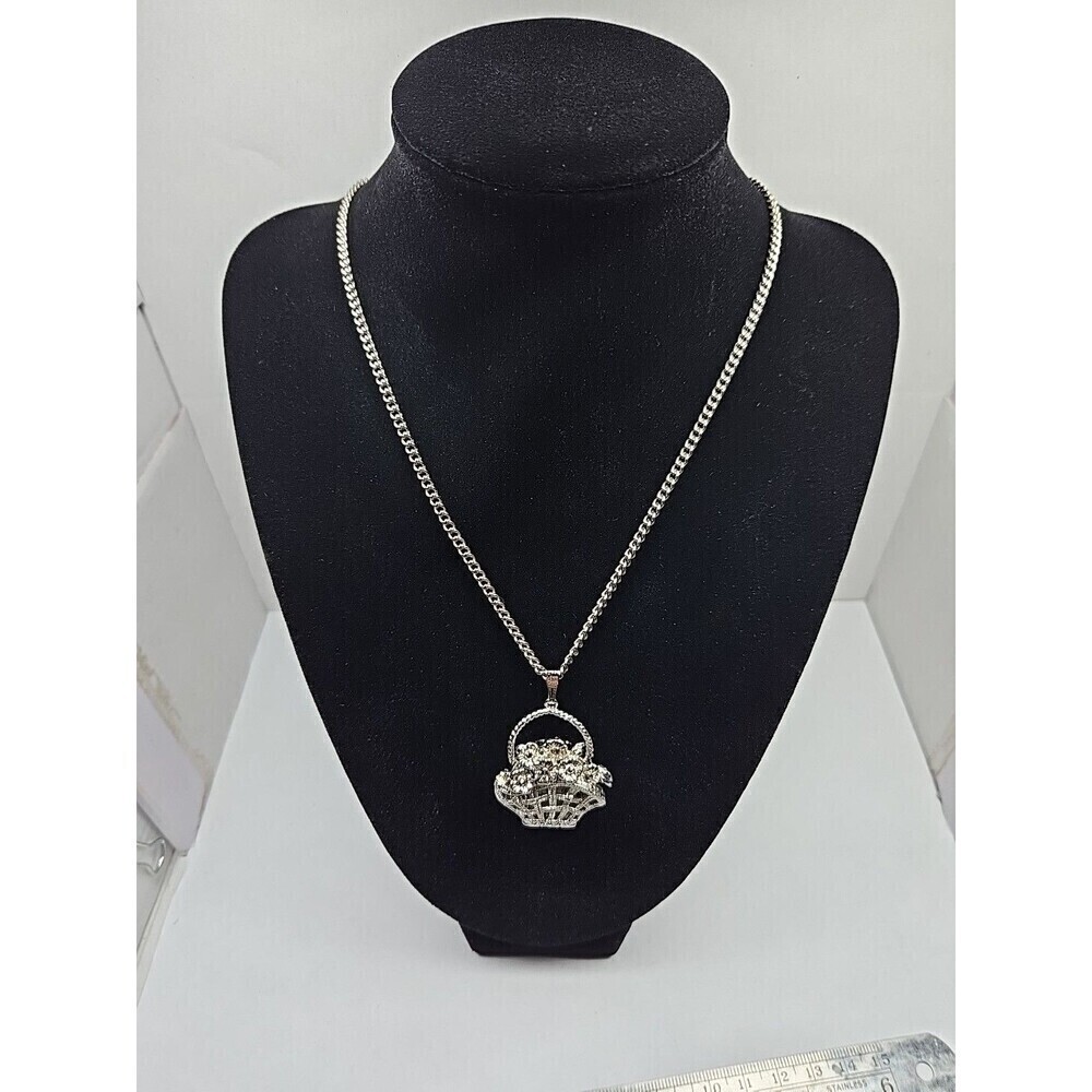 Xanadu Flower Basket Silver Tone Pendant Necklace Watch Quartz New Battery Rare